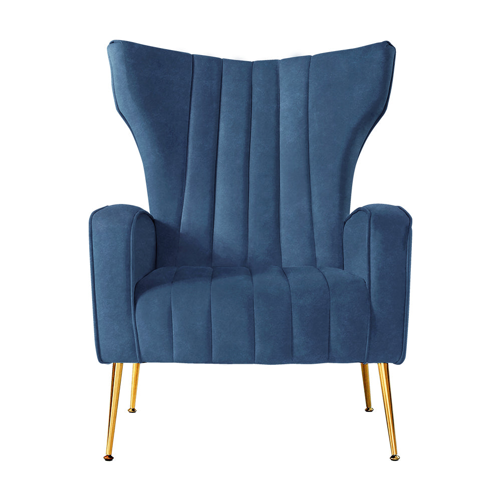 Artiss Kate Velvet Armchair Navy – High-Back Accent Chair | King of Knives e-store