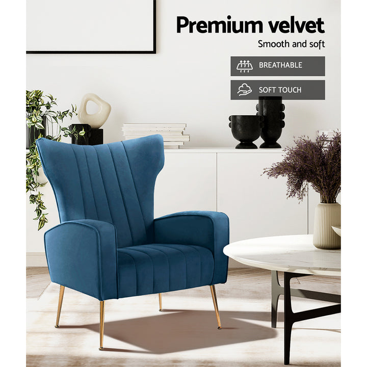 Artiss Kate Velvet Armchair Navy – High-Back Accent Chair | King of Knives e-store