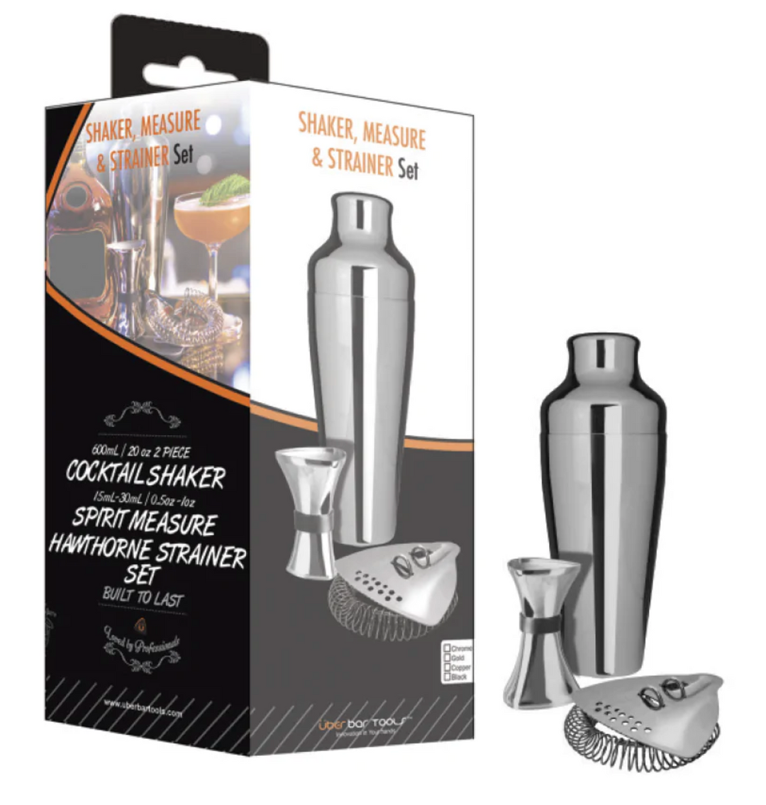 Uber SHAKER, MEASURE & STRAINER SET - CHROME