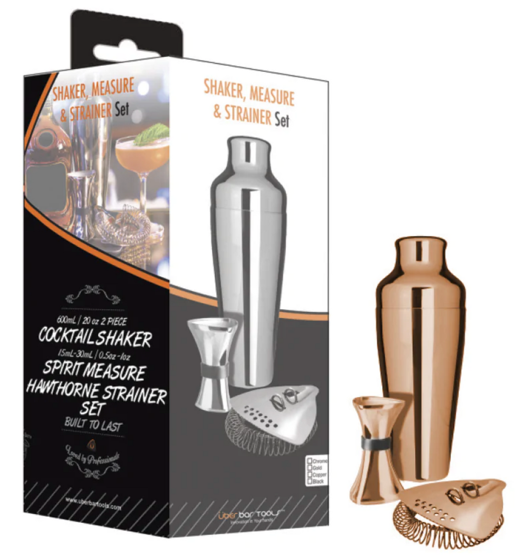 Uber SHAKER, MEASURE & STRAINER SET COPPER