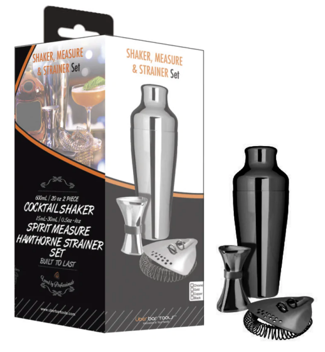 Uber SHAKER, MEASURE & STRAINER SET Black