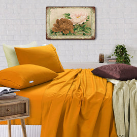 Elan Linen 100% Egyptian Cotton Vintage Washed 500TC Mustard Single Bed Sheet Set | King of Knives Australia