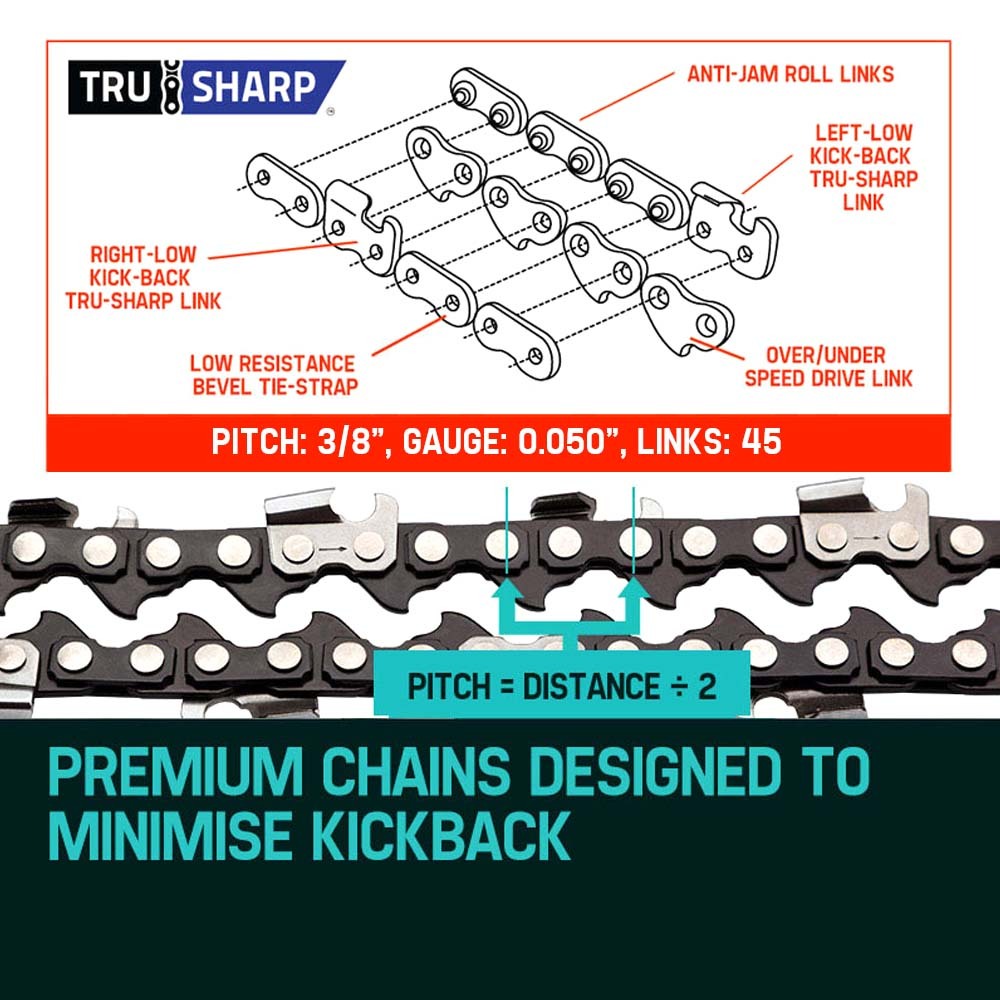 2 x 12" Baumr-AG Chainsaw Chains – Low Kickback, 45DL, 3/8" Pitch | King of Knives e-store