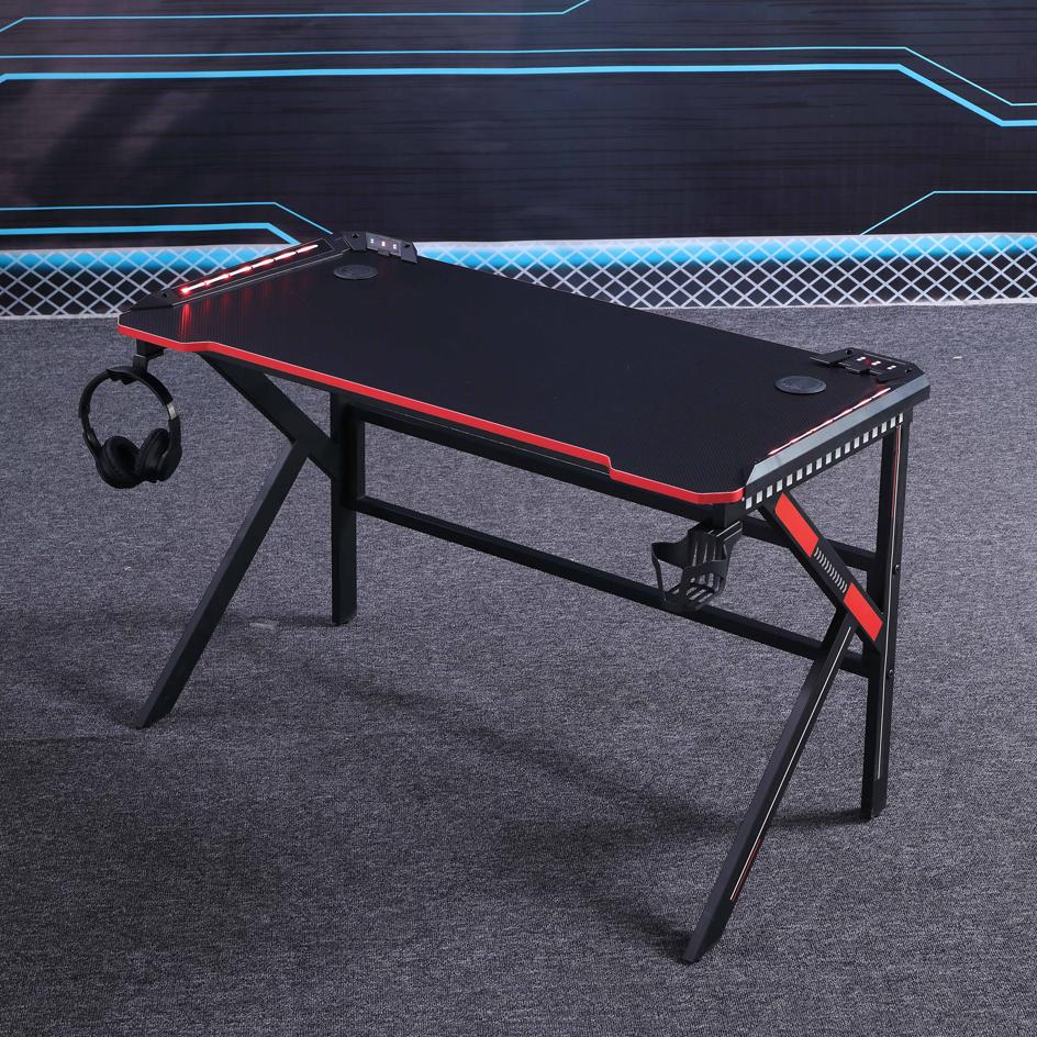 120cm Gaming Desk Black with RGB & K-Shaped Legs for Home Office