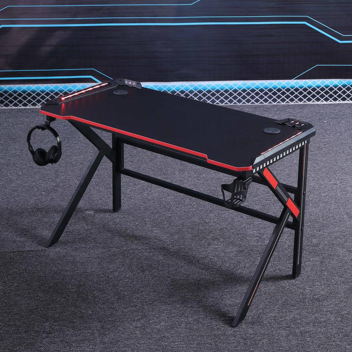 120cm Gaming Desk Black with RGB & K-Shaped Legs for Home Office