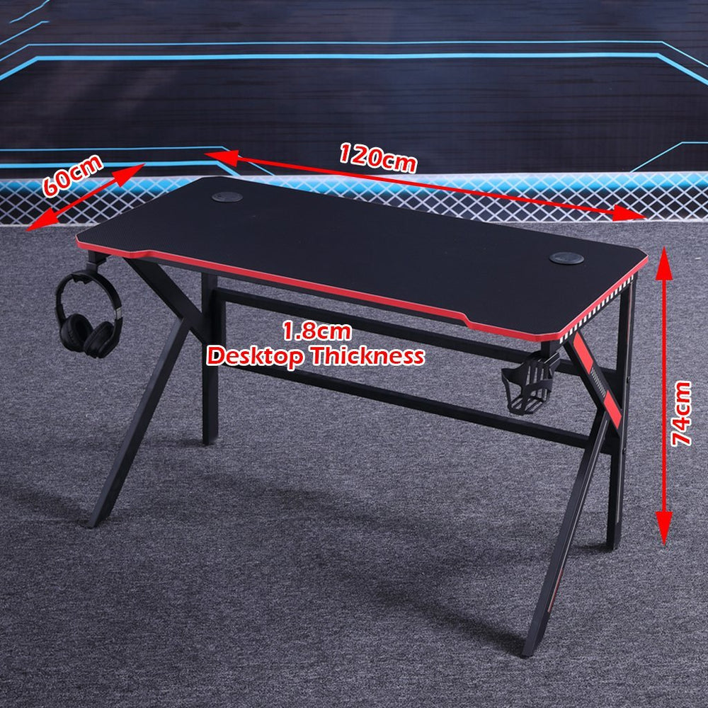 120cm Gaming Desk Black with RGB & K-Shaped Legs for Home Office