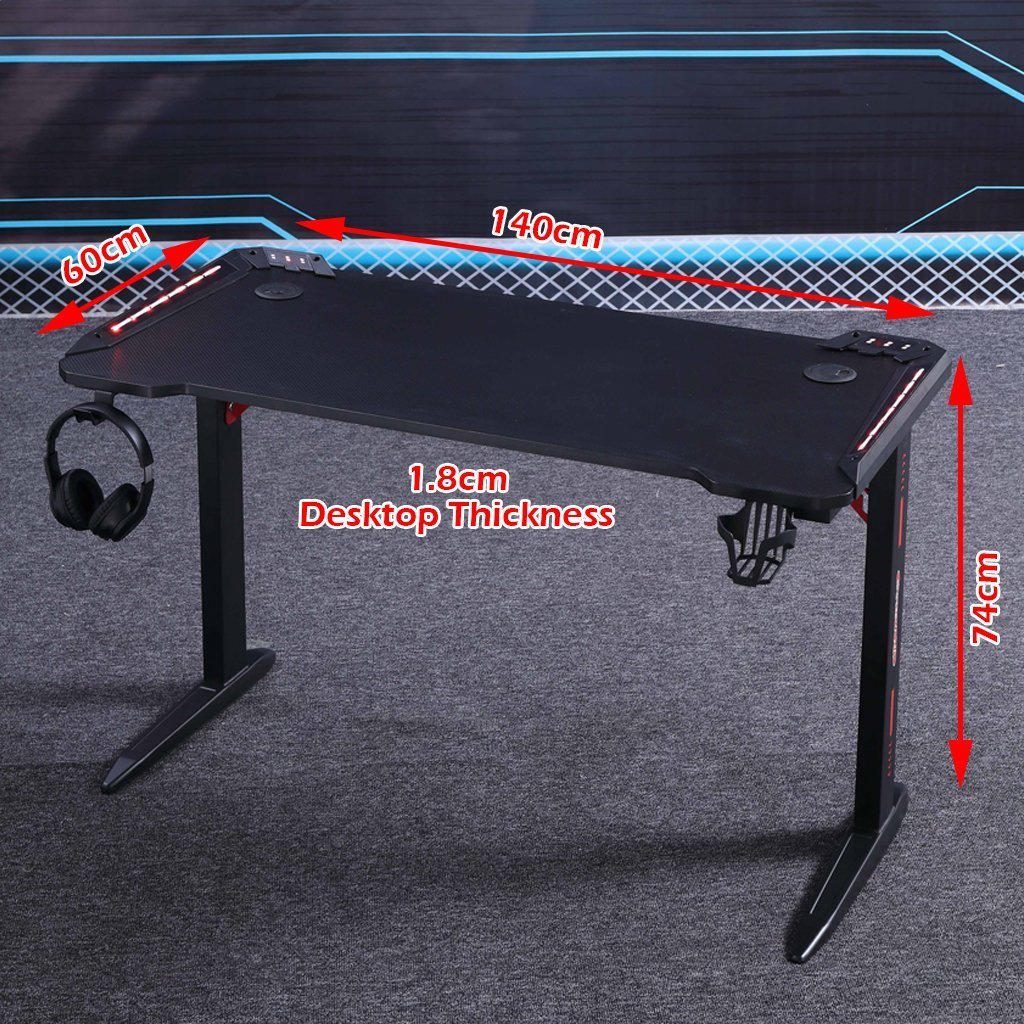 D2105 140cm Gaming Desk Black with RGB & Carbon Fiber Finish