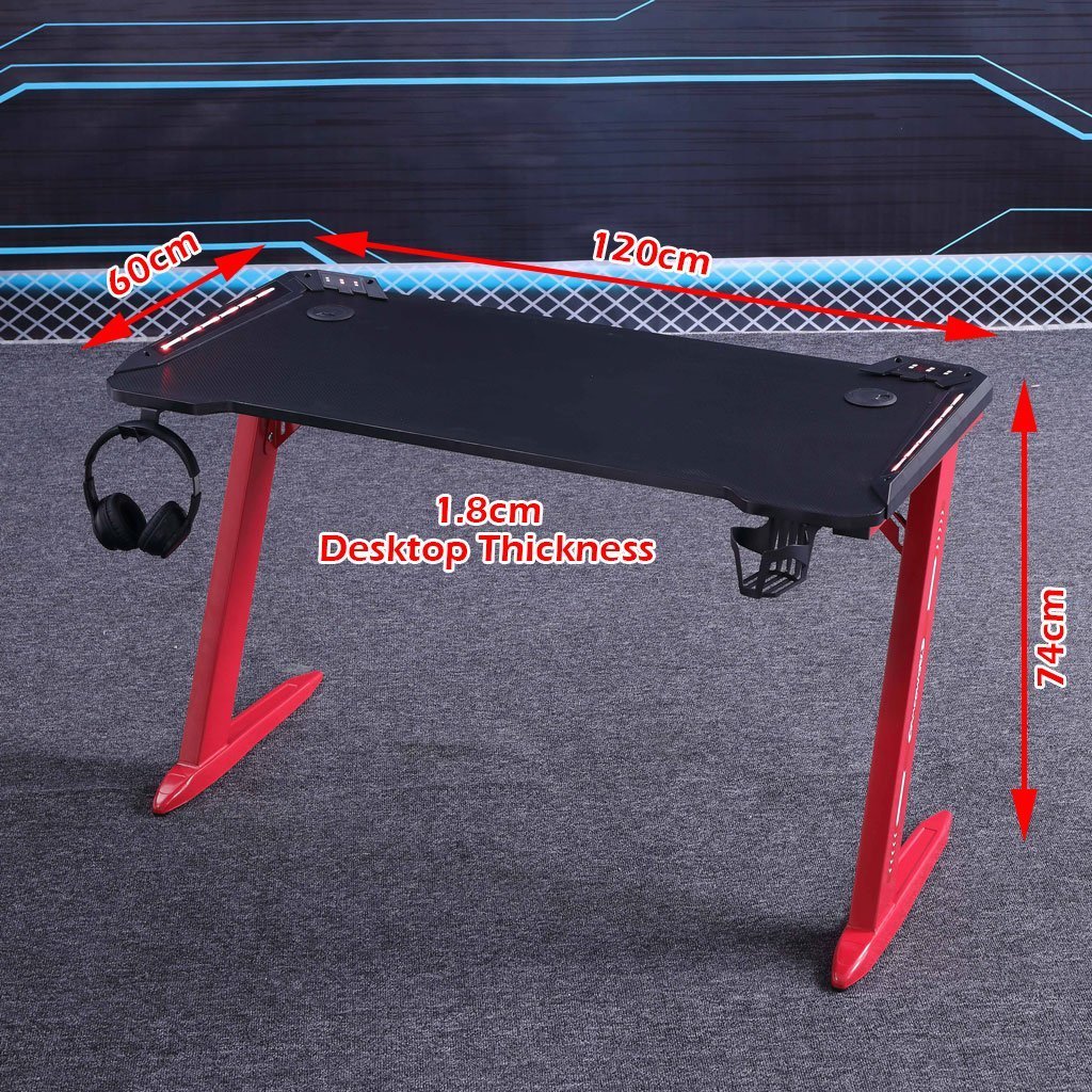 D2105 140cm Gaming Desk Black with RGB & Carbon Fiber Finish