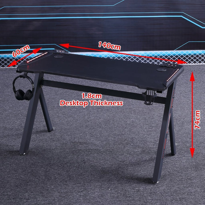 140cm RGB Gaming Desk Black with LED Lights & Carbon Fiber Finish
