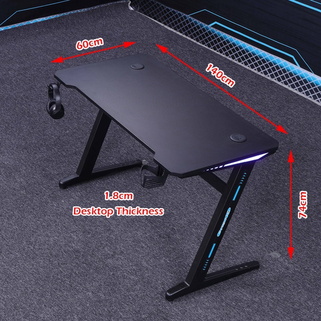 140cm RGB Gaming Desk Black with LED Lights & Carbon Fiber Finish