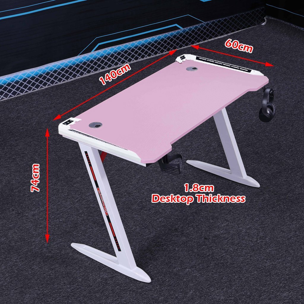 140cm RGB Gaming Desk Black with LED Lights & Carbon Fiber Finish