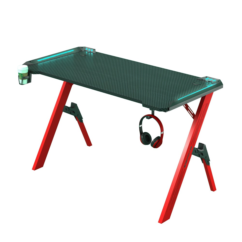 140cm RGB Gaming Desk Black with LED Lights & Carbon Fiber Finish