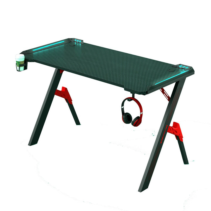 140cm RGB Gaming Desk Black with LED Lights & Carbon Fiber Finish