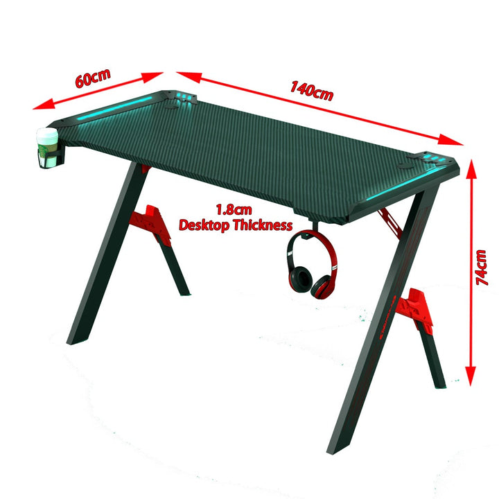 140cm RGB Gaming Desk Black with LED Lights & Carbon Fiber Finish