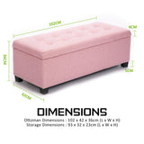 La Bella 102cm Pink Storage Ottoman Stool Fabric