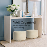 La Bella Beige Fabric Ottoman Round Wooden Leg Foot Stool