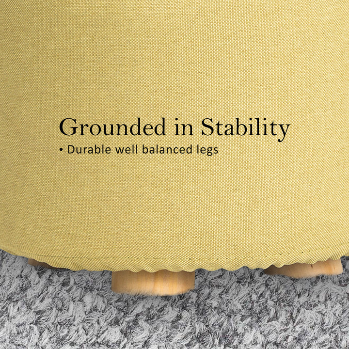 La Bella Mustard Yellow Fabric Ottoman Round Wooden Leg Foot Stool