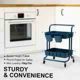 Kandoka 2 Tier Blue Trolley Cart Storage Utility Rack Organiser Swivel Kitchen