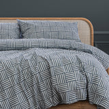 Fletcher King Quilt Cover Set by Ardor Boudoir – Faded Indigo Geo