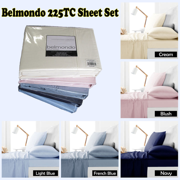 Belmondo 225TC Polyester Cotton Sheet Set Navy Double