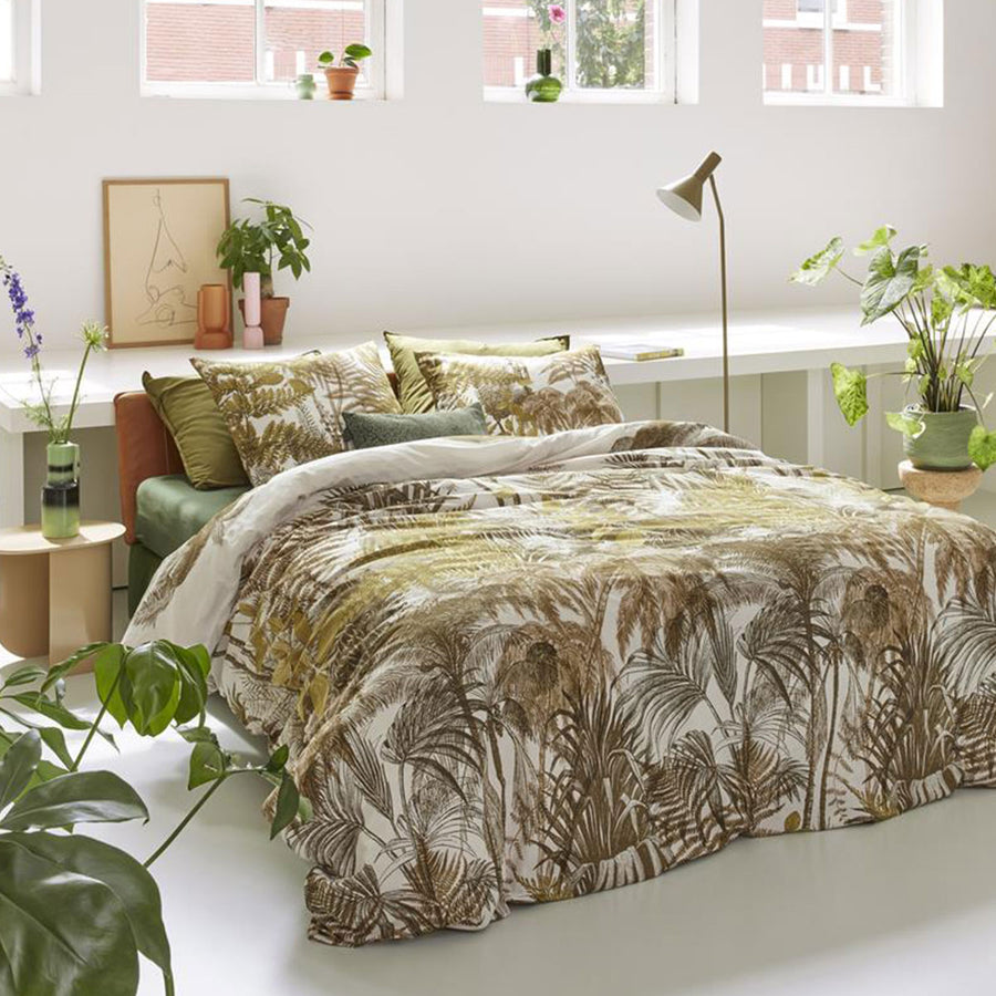 Bedding House Caribe Ochre Cotton Quilt Cover Set Queen – Tropical Print | King of Knives e-store