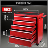 Black 5 Drawer Tool Box Trolley Cabinet Storage Cart Garage Toolbox Organiser Set