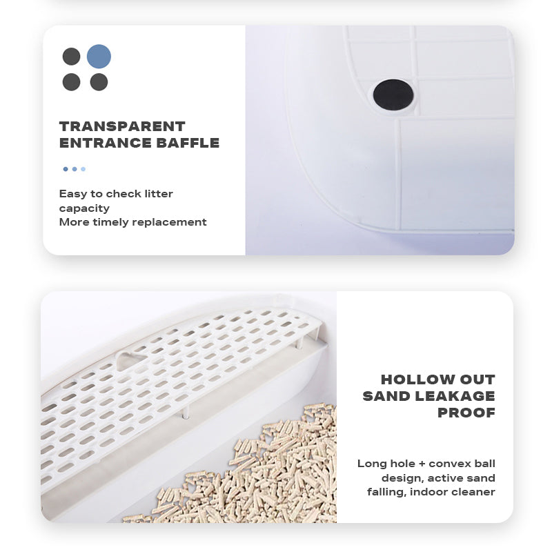 Grey foldable cat litter box with easy cleaning drawer design | Available at King of Knives e-store