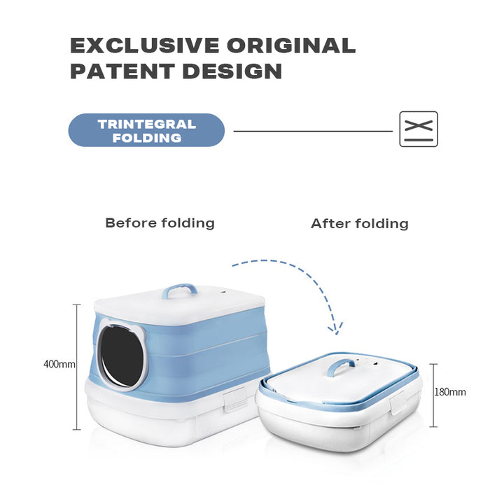 Grey foldable cat litter box with easy cleaning drawer design | Available at King of Knives e-store