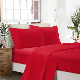 Fabric Fantastic 1000TC Ultra Soft Single Size Bed Red Flat & Fitted Sheet Set King of Knives Australia