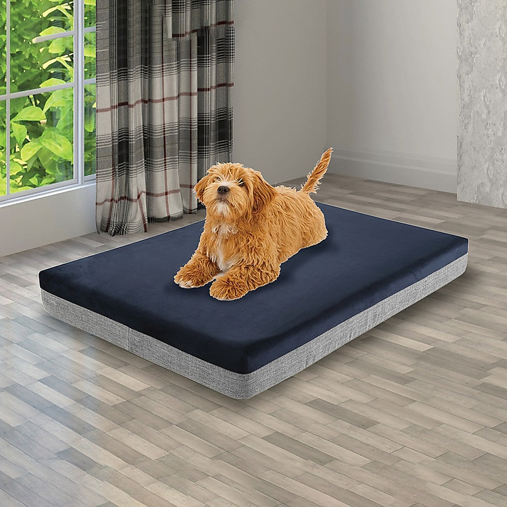 Large navy blue and grey orthopaedic memory foam dog bed | King of Knives