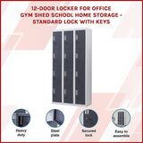 12-Door Locker for Office Gym Shed School Home Storage - Standard Lock with Keys