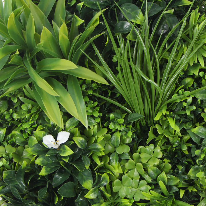 Flowering White Artificial Green Wall Disc UV Resistant 100cm (White Frame)