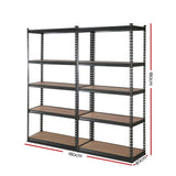 2x1.8M 5-Shelves Steel Warehouse Shelving Racking Garage Storage Rack Grey