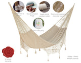 Outdoor undercover cotton Mayan Legacy hammock with hand crocheted tassels King Size Marble