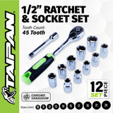 Taipan&reg; 12PCE 1/2" Ratchet Socket Set Premium Quality Chrome Vanadium Steel | Home & Industry Security | King of Knives